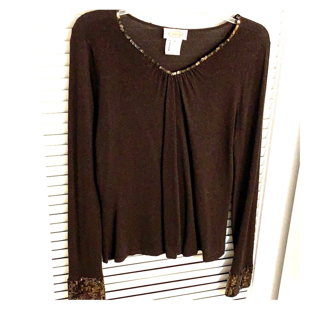 Talbots Brown Sequin Cuffs and Neckline Blouse